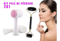 Kit Escova Limpeza Facial 2 Em 1 + Massageador Pedra Jade